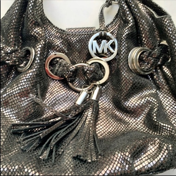 MK Michael Kors Gunmetal Black Snake Hobo Bag - Picture 5 of 8